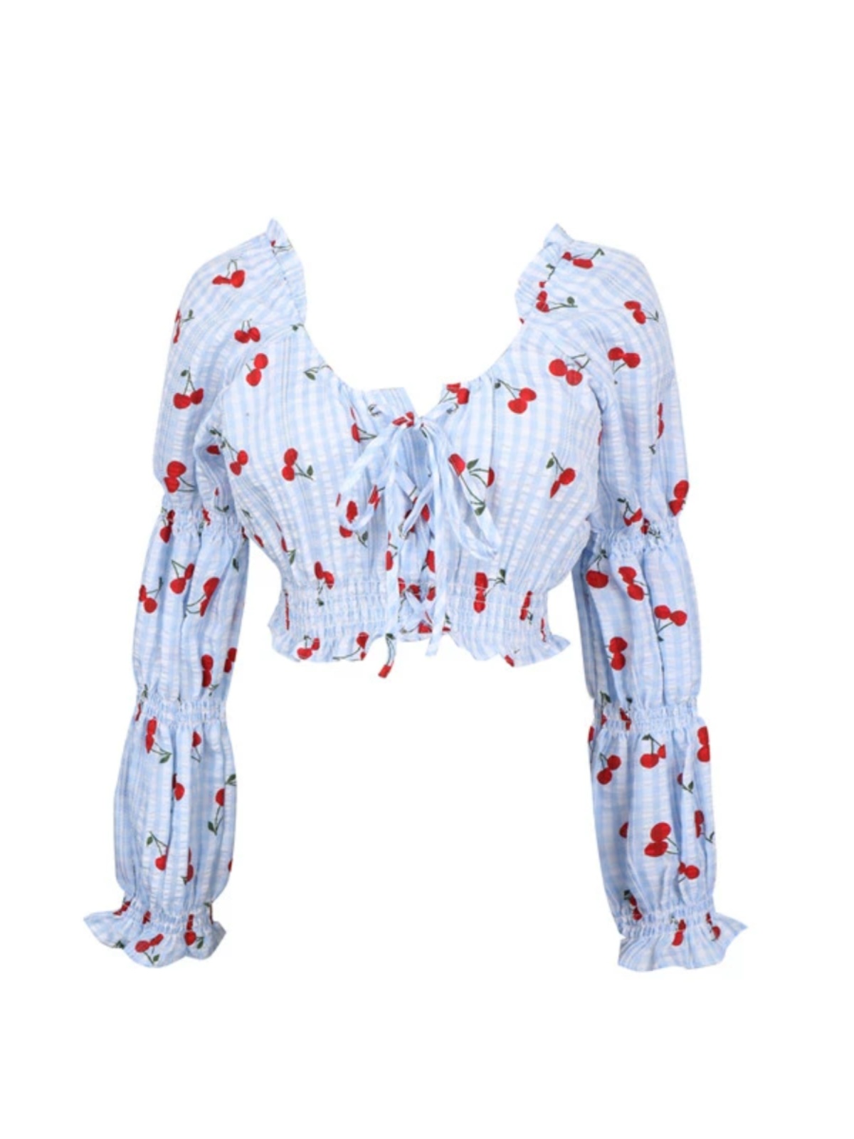 French Vintage Square Neck Puff Sleeve Drawstring Short Crop Top - 2025 Spring/Summer Fashion, Y2K Inspired, Chic Style French Vintage Square Neck Puff Sleeve Drawstring Short Crop Top - 2025 Spring/Summer Fashion, Y2K Inspired, Chic Style