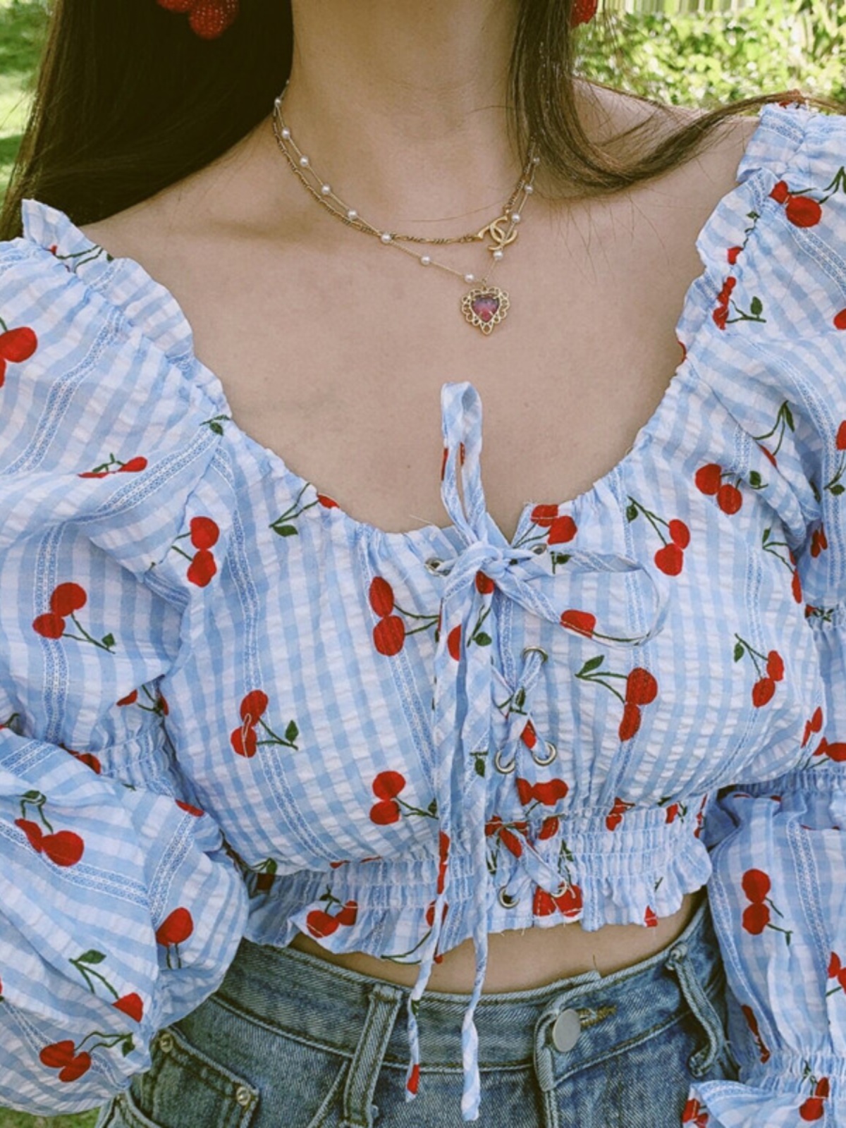 French Vintage Square Neck Puff Sleeve Drawstring Short Crop Top - 2025 Spring/Summer Fashion, Y2K Inspired, Chic Style French Vintage Square Neck Puff Sleeve Drawstring Short Crop Top - 2025 Spring/Summer Fashion, Y2K Inspired, Chic Style