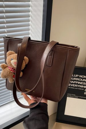 French Vintage Tote Bag for Women, Autumn 2025 Large Capacity Handheld Shoulder Bag, Chic Student Commuter Style