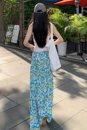 Fresh Floral Tie Low Waist Mid-Length Skirt for Women - Beachy Straight Style Skirt, Perfect for Summer and Vacation Wear