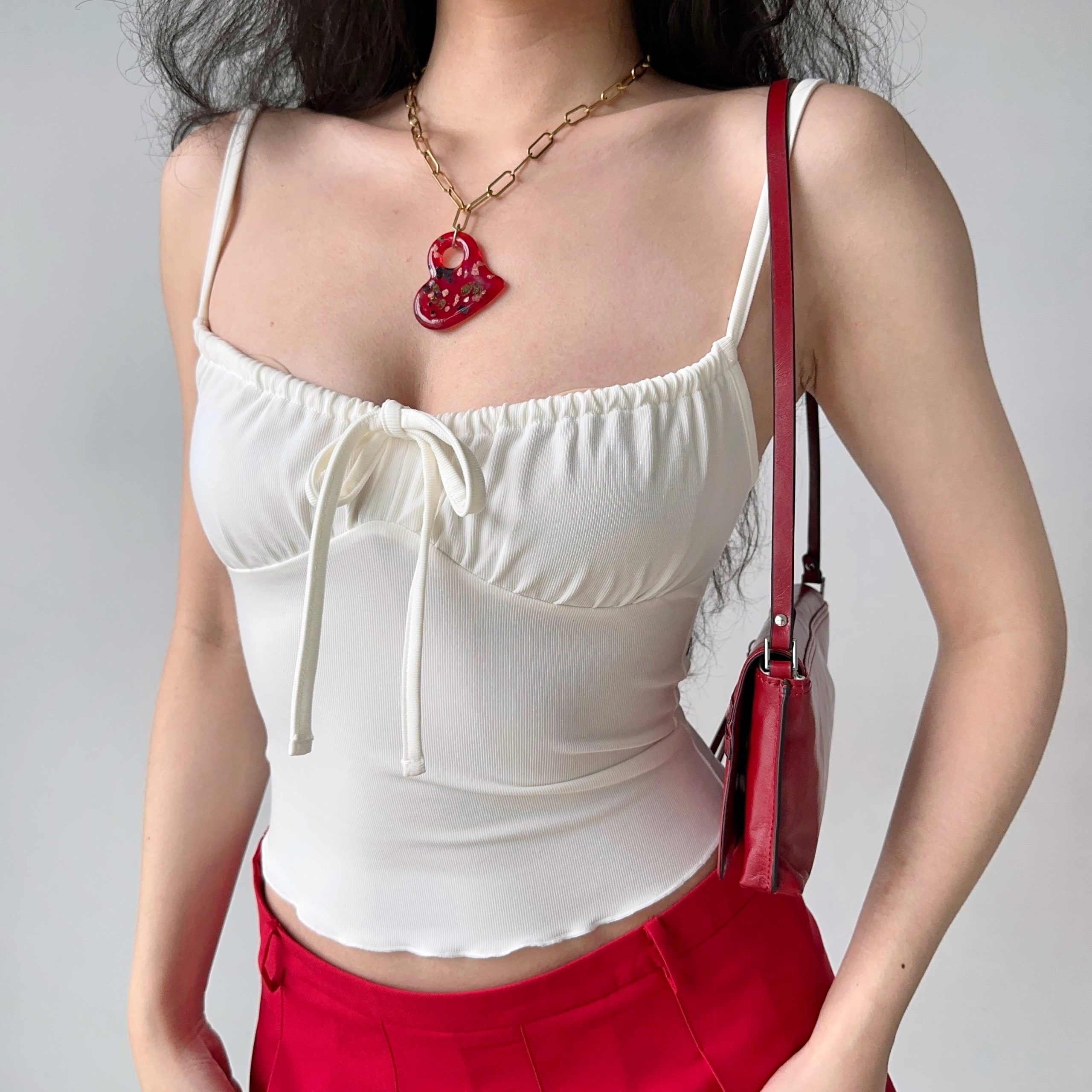 Front Pleated Tie Strap Tank Top for Women - Slim Fit Summer Style, European & American Inspired Front Pleated Tie Strap Tank Top for Women - Slim Fit Summer Style, European & American Inspired