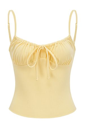Front Pleated Tie Strap Tank Top for Women - Slim Fit Summer Style, European & American Inspired