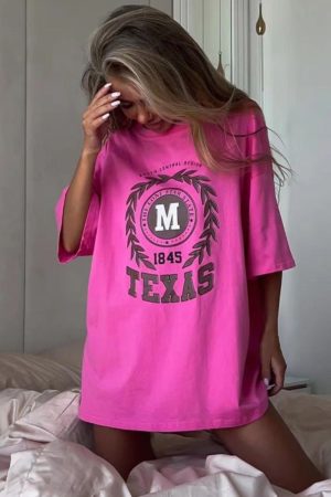 Fuchsia Vintage Retro Short Sleeve Crop Top for Women - Summer High Street Loose Fit Spicy Girl T-Shirt