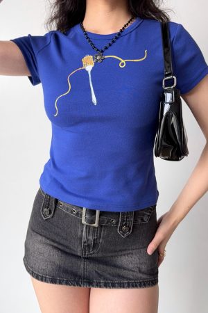 Fun Printed Short Sleeve T-Shirt for Women - European American Style Slim Fit Summer Top, Casual 90s Y2K Fashion