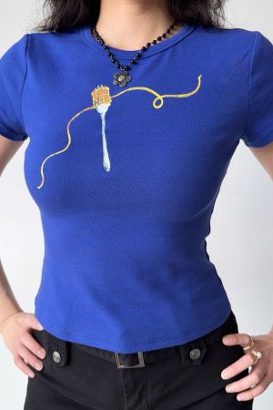 Fun Printed Short Sleeve T-Shirt for Women - European American Style Slim Fit Summer Top, Casual 90s Y2K Fashion