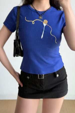 Fun Printed Short Sleeve T-Shirt for Women - European American Style Slim Fit Summer Top, Casual 90s Y2K Fashion