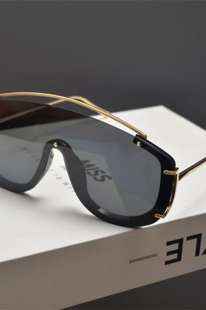 Futuristic Cyberpunk Oversized Pilot Sunglasses with Cut Edges and Single Beam - Stylish Statement Eyewear