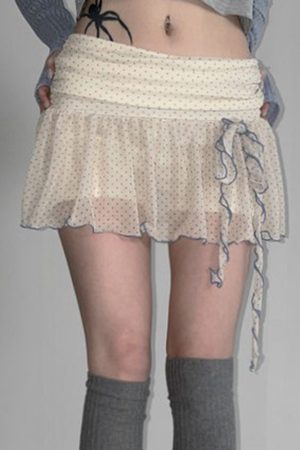 Girls' Butterfly Flower Polka Dot Short Pleated Skirt - Low Waist French Style Net Yarn Design for Y2K Fashion