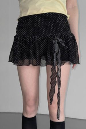 Girls' Butterfly Flower Polka Dot Short Pleated Skirt - Low Waist French Style Net Yarn Design for Y2K Fashion