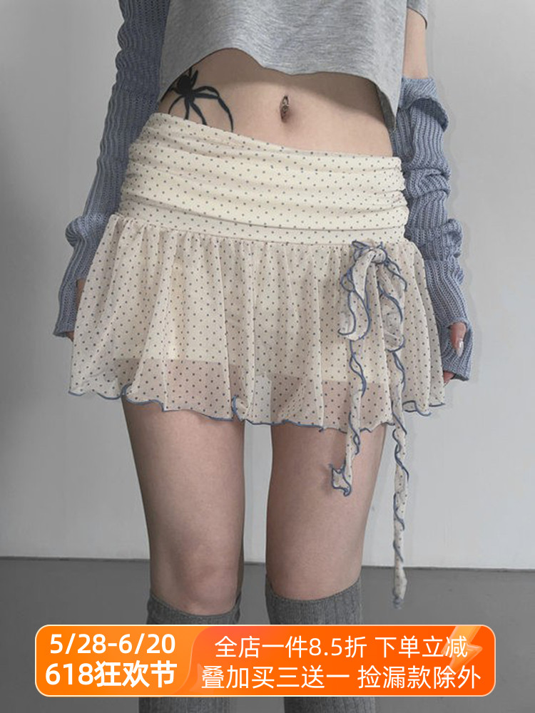Girls' Butterfly Flower Polka Dot Short Pleated Skirt - Low Waist French Style Net Yarn Design for Y2K Fashion Girls' Butterfly Flower Polka Dot Short Pleated Skirt - Low Waist French Style Net Yarn Design for Y2K Fashion