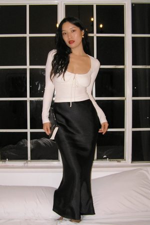 Glossy Satin Midi Skirt - French-Style High-Waisted Bodycon Mermaid Skirt for Elegant Y2K Fashion