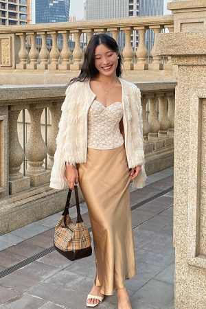 Glossy Satin Midi Skirt - French-Style High-Waisted Bodycon Mermaid Skirt for Elegant Y2K Fashion