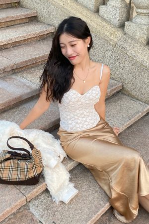 Glossy Satin Midi Skirt - French-Style High-Waisted Bodycon Mermaid Skirt for Elegant Y2K Fashion