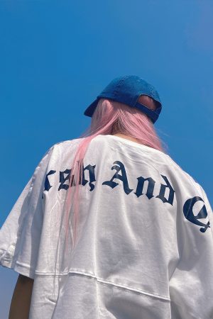 Gothic Large Back Print Logo Loose Fit Pure Cotton Short Sleeve T-Shirt - Y2K Streetwear Style