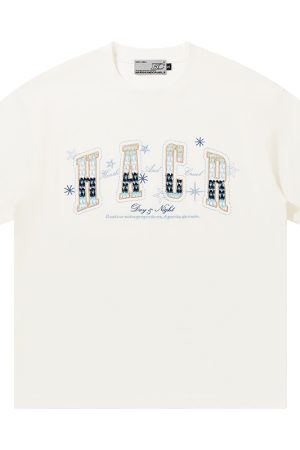 Gradient Woven Patch Embroidery Loose Round Neck Short Sleeve T-Shirt for Men and Women - 90s Inspired Unisex Fashion Top