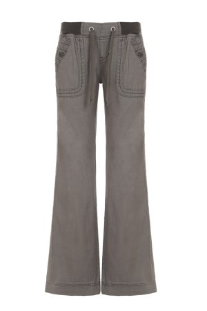Gray Vintage Low-Waist Tied Straight-Leg Cargo Pants for Women, Versatile Slimming Design, Floor-Length Y2K Dance Pants