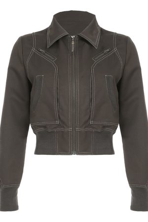 Gray Vintage Low-Waist Tied Straight-Leg Cargo Pants for Women, Versatile Slimming Design, Floor-Length Y2K Dance Pants