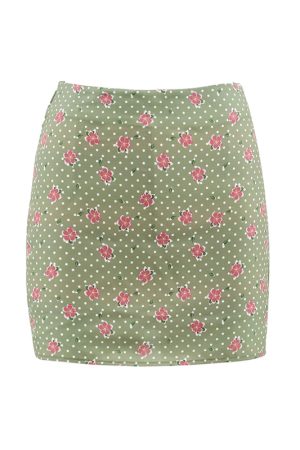Green French Print A-Line High-Waisted Bodycon Skirt with Built-In Safety Shorts â€“ Trendy 90s Style Mini Skirt for Effortless Chic