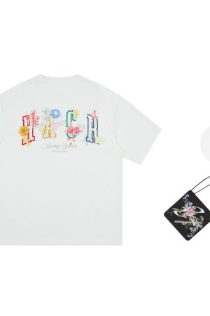 Hand-Painted 3D Yarn Flower Soft Loose Short Sleeve T-shirt for Kids - Summer Fun Fashion, Cute and Colorful Style