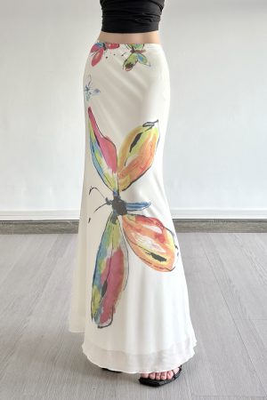 Hand-Painted Butterfly Print Low-Waist Bodycon Mermaid Skirt - Slim Fit Niche Temperament Fashion for a Chic Look