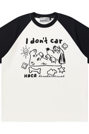 Hand-Painted Cute Dog Couple Loose Raglan Short Sleeve T-Shirt for Men and Women - Y2K Aesthetic Fashion Tee