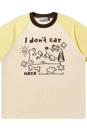 Hand-Painted Cute Dog Couple Loose Raglan Short Sleeve T-Shirt for Men and Women - Y2K Aesthetic Fashion Tee