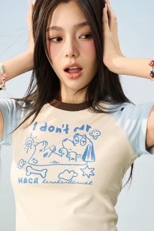 Hand-Painted Cute Dog Couple Loose Raglan Short Sleeve T-Shirt for Men and Women - Y2K Aesthetic Fashion Tee