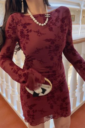 Handmade 2025 Spring Australia Super Slimming Mesh Bell Sleeve Bodycon Dress - Sexy Niche Design for 90s and Y2K Style