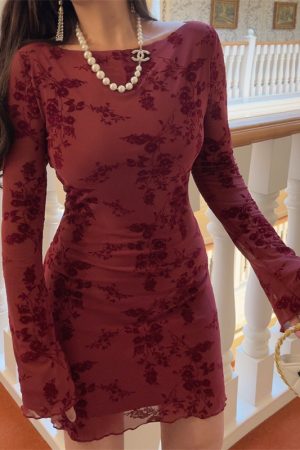 Handmade 2025 Spring Australia Super Slimming Mesh Bell Sleeve Bodycon Dress - Sexy Niche Design for 90s and Y2K Style