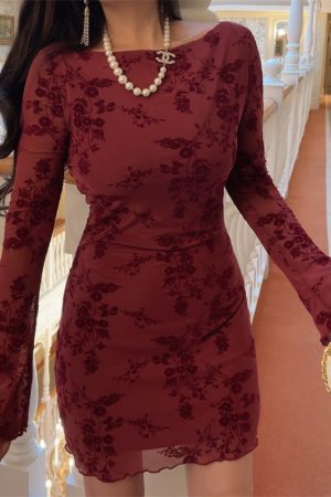 Handmade 2025 Spring Australia Super Slimming Mesh Bell Sleeve Bodycon Dress - Sexy Niche Design for 90s and Y2K Style