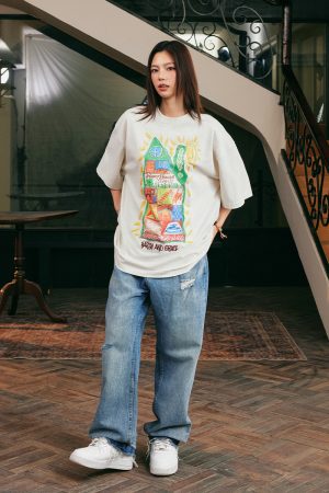 Handmade Children's Crayon Doodle House T-Shirt - Loose Fit, National Trend, Vintage Style, Perfect for Couples