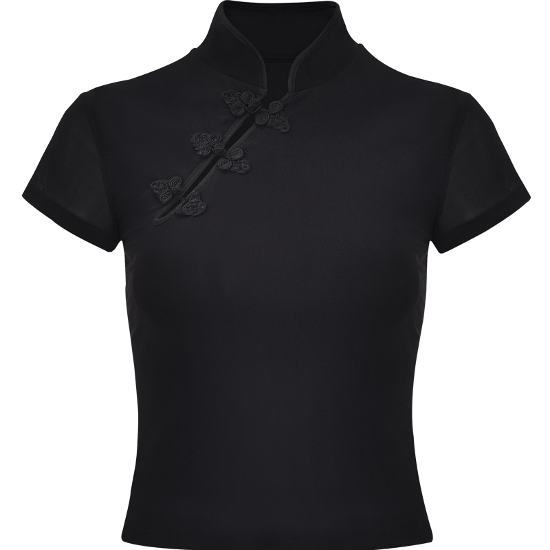 Handmade Chinese Style Qipao Top for Women, Retro Doll Button Design, Improved Short Sleeve Mesh, Vintage Chic Fashion Handmade Chinese Style Qipao Top for Women, Retro Doll Button Design, Improved Short Sleeve Mesh, Vintage Chic Fashion