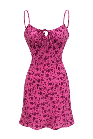 Handmade French Vintage Floral Tie Strap Bodycon Mini Dress - Summer Slim Fit Sexy Dress for a Chic 90s Y2K Look