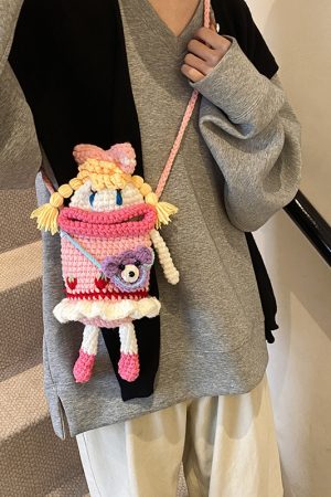 Handmade Mini Bag for Women - 2025 Summer Knitted Big Mouth Crossbody Phone Bag - Unique Quirky Style