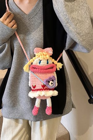 Handmade Mini Bag for Women - 2025 Summer Knitted Big Mouth Crossbody Phone Bag - Unique Quirky Style