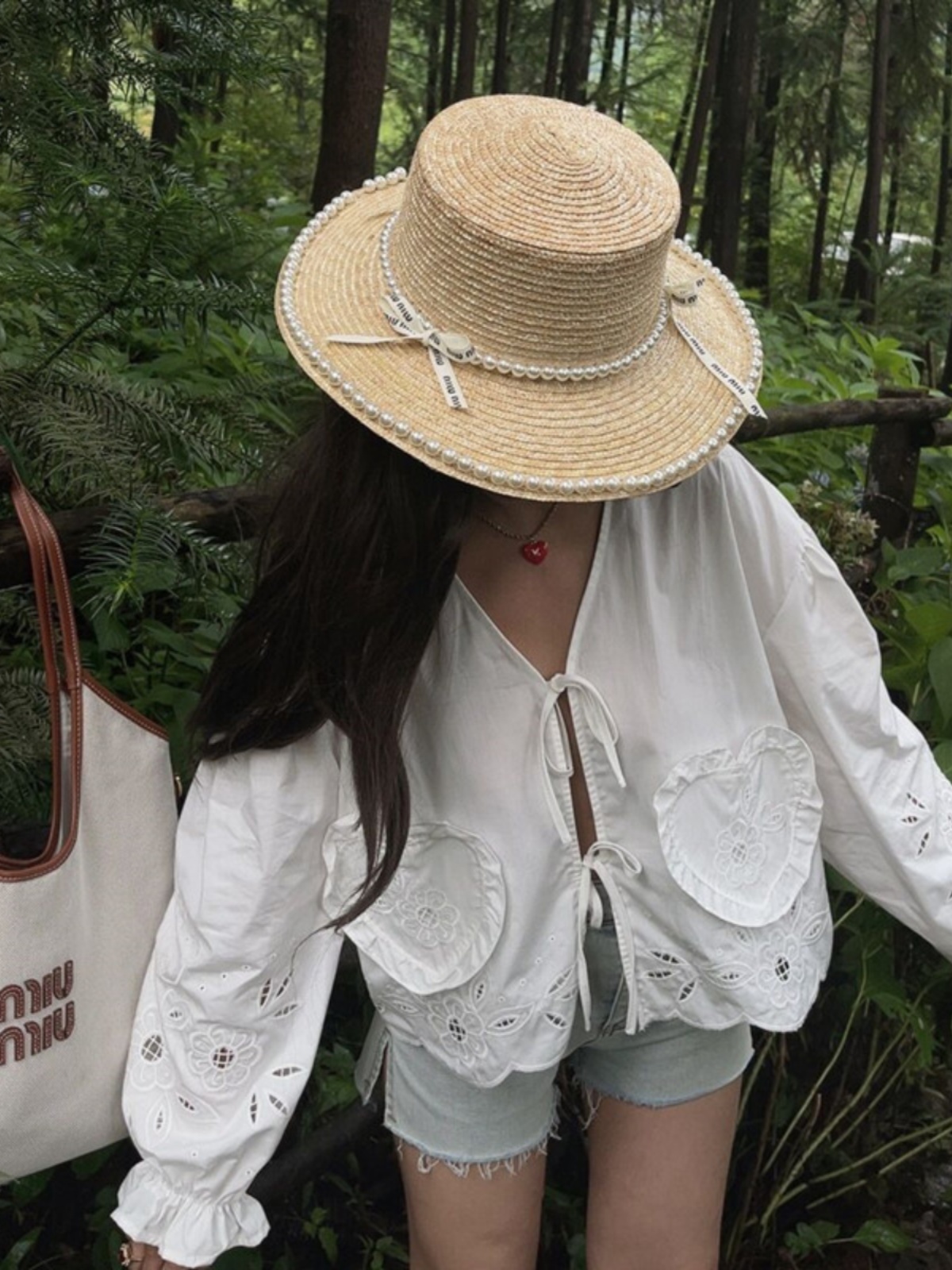 Handmade White Lantern Sleeve Shirt for Women with Embroidered Hollow Flower Design - Perfect for Vacation & 90s Aesthetic Handmade White Lantern Sleeve Shirt for Women with Embroidered Hollow Flower Design - Perfect for Vacation & 90s Aesthetic