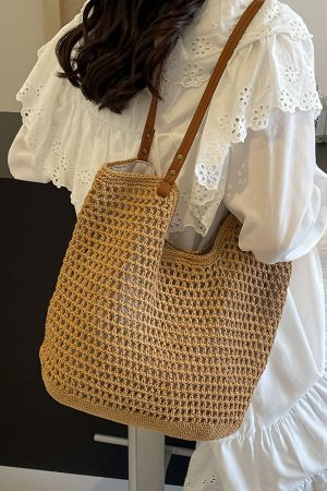 Handmade Woven Straw Bag for Women - Large Capacity Beach Tote, Stylish Shoulder Bag for Vacation & Commuting 2025