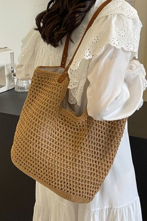 Handmade Woven Straw Bag for Women - Large Capacity Beach Tote, Stylish Shoulder Bag for Vacation & Commuting 2025