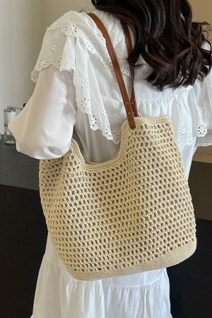 Handmade Woven Straw Bag for Women - Large Capacity Beach Tote, Stylish Shoulder Bag for Vacation & Commuting 2025