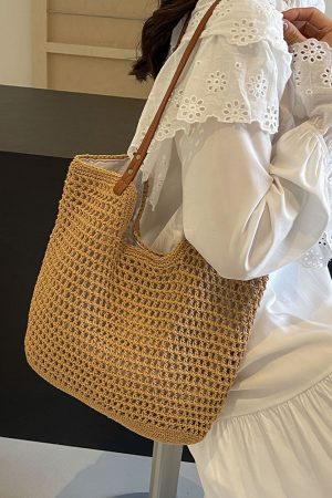 Handmade Woven Straw Bag for Women - Large Capacity Beach Tote, Stylish Shoulder Bag for Vacation & Commuting 2025