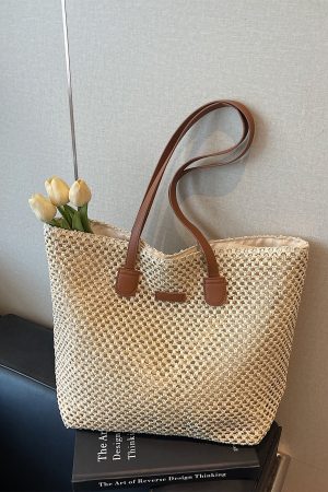 Handwoven Straw Tote Bag for Women, Large Capacity, Trendy Beach Vacation Shoulder Bag, 2025 Style