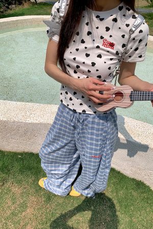 Heart Polka Dot Short Sleeve T-Shirt for Women - Slim Fit American Style Top for Spring and Summer