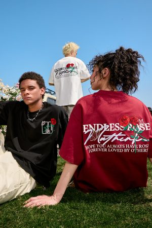 Heavy Embroidery Rose Short Sleeve T-Shirt - Vintage American Style Unisex Tee, Trendy Loose Fit, 2025 Fashion Essential