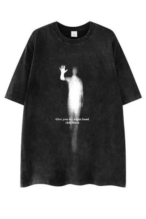 Heavyweight 260g Hip-Hop Dark Abstract Washed Vintage Pure Cotton Loose Short-Sleeve T-Shirt - European American Trendy Style