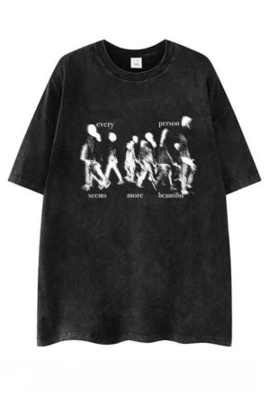 Heavyweight 260g Hip-Hop Dark Abstract Washed Vintage Pure Cotton Loose Short-Sleeve T-Shirt - European American Trendy Style