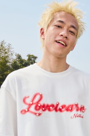 Heavyweight American Vintage Pearl Letter Print Short Sleeve T-Shirt Unisex Loose Fit 2025 Summer Streetwear