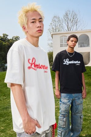 Heavyweight American Vintage Pearl Letter Print Short Sleeve T-Shirt Unisex Loose Fit 2025 Summer Streetwear