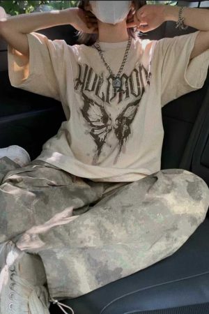 Heavyweight Cotton Butterfly Print Short-Sleeve T-Shirt for Men and Women - Retro American Casual Style