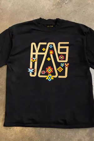 Heavyweight Couple's Loose Short-Sleeve T-Shirt in 100% Cotton - Charitable Upward Hero Design for Men and Women - Casual Streetwear