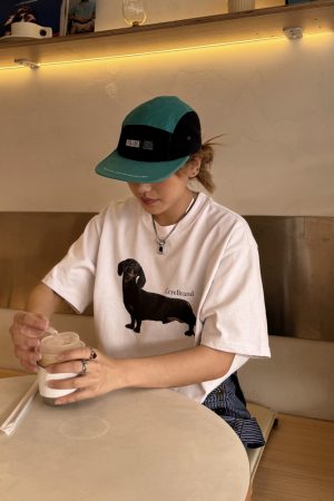 Heavyweight Dachshund Print Short Sleeve T-Shirt - Vintage Unisex Loose Fit, Trendy 90s Inspired Casual Top